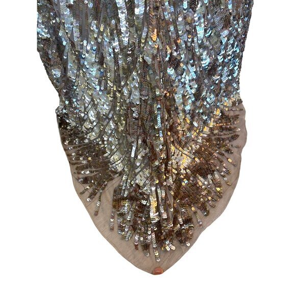 Mac Duggal Fabulouss Gown Size 24W Gold Sequins Column V Neck Back Train Formal - Picture 8 of 14